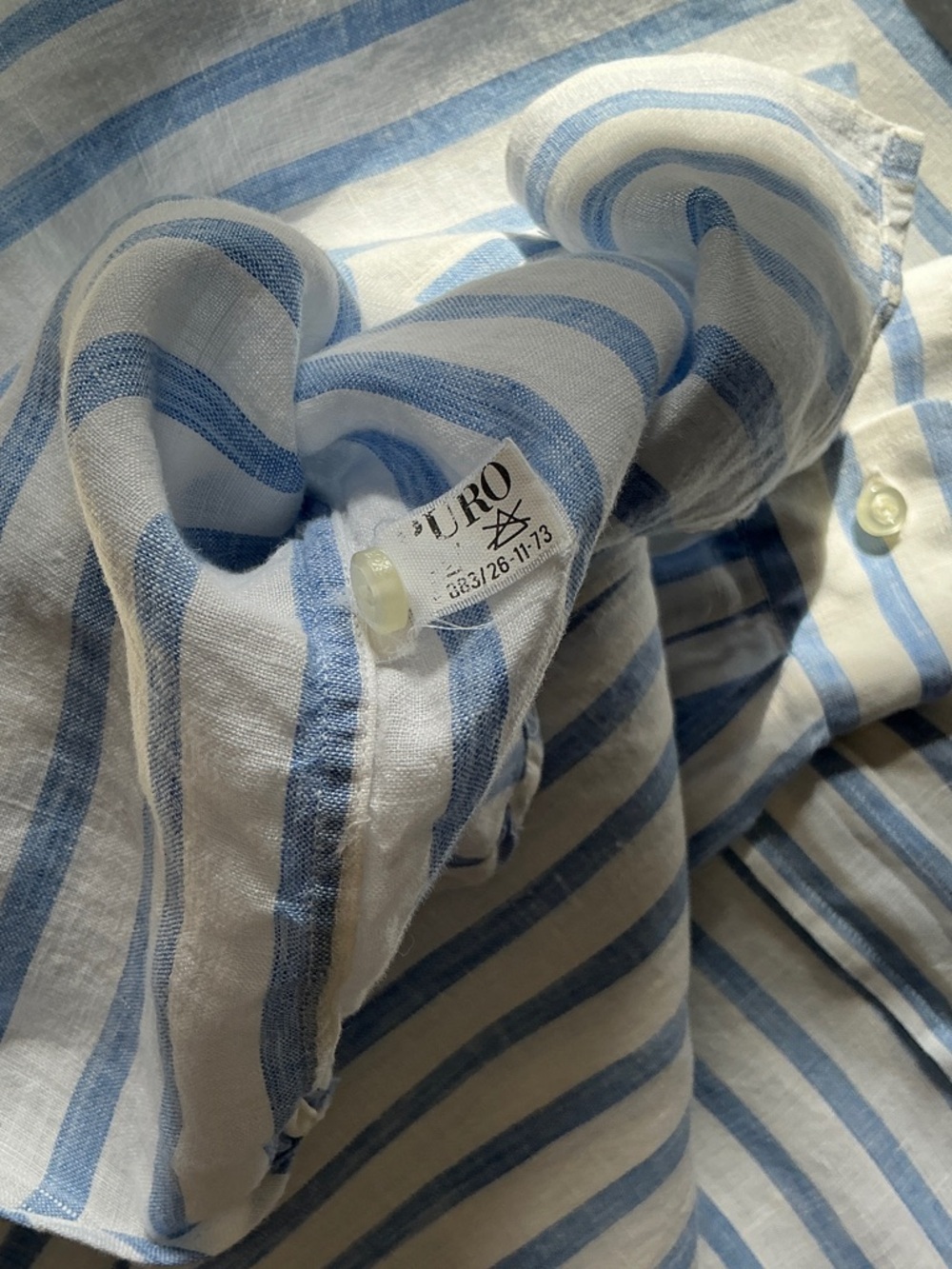 Linen Button-Down Shirt in Blue and White - Picture 5 of 6